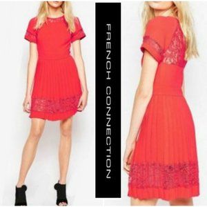 French Connection Red 'Arrow' Lace Pleated Dress